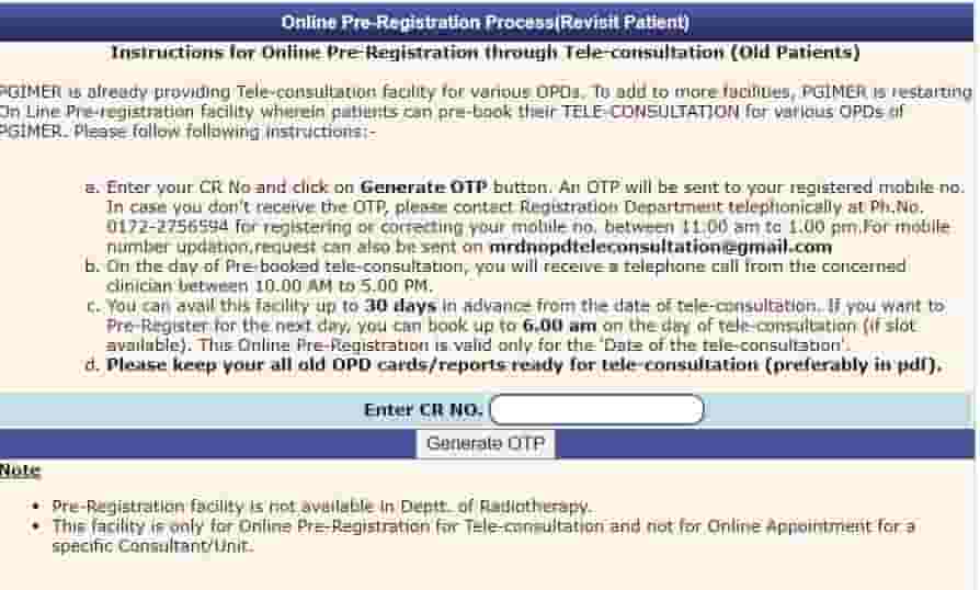 PGI Old Patients OPD Registration